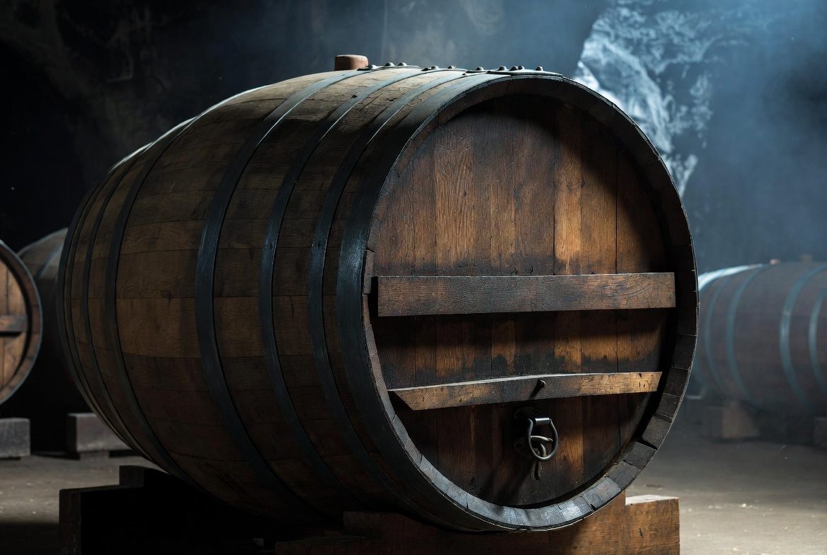 Oak wine barrel in the cellar