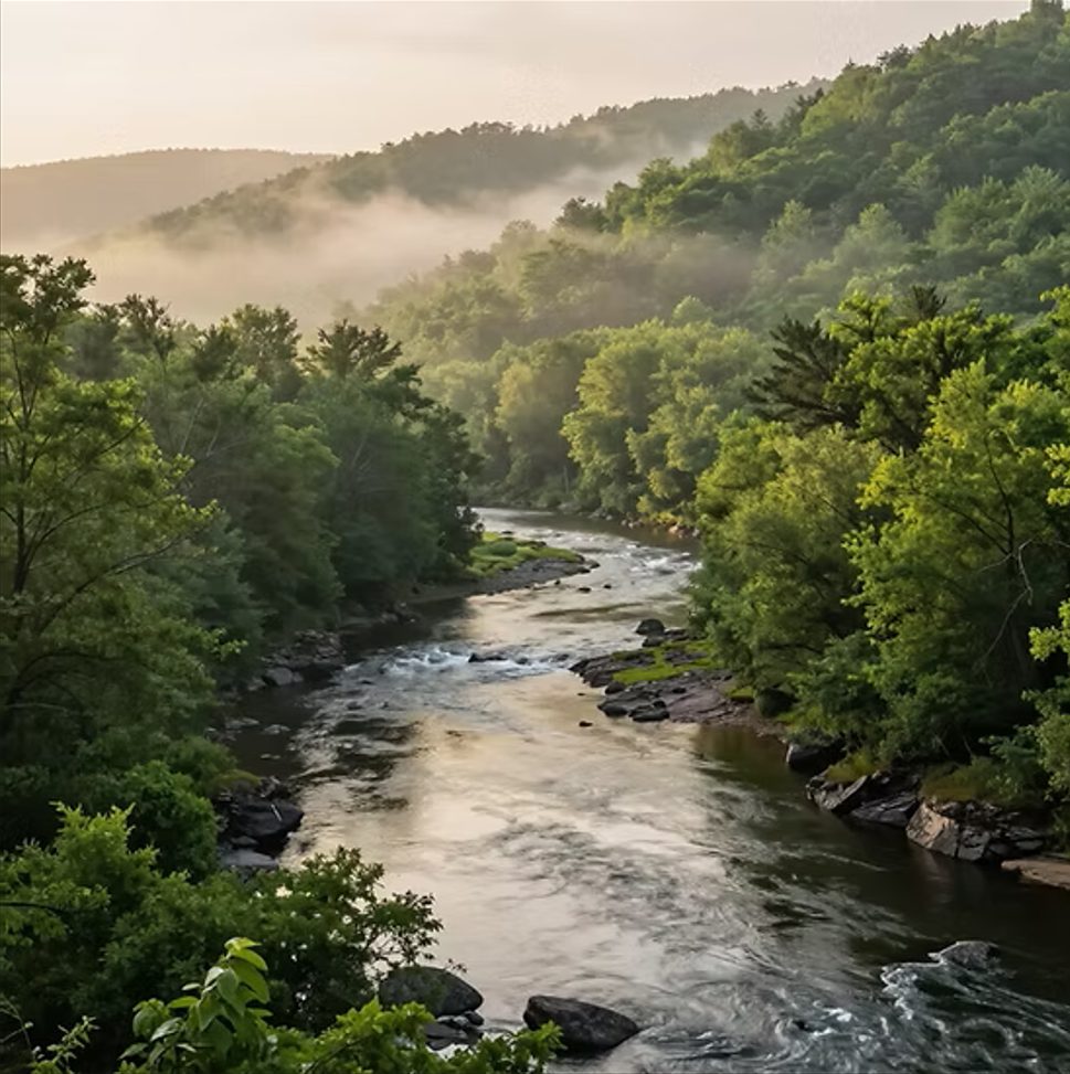 Misty morning over the Stonycreek River valley